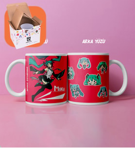 Kişiye Özel Japon Anime Miku ve Sticker Tasarımlı Premium Ful Baskılı Kupa (Beyaz)