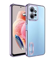 Xiaomi Redmi Note 12 4G Kılıf Logo Yeri Açık Kamera Lens Korumalı Renkli Kenarlı Şeffaf Silikon (Lila)