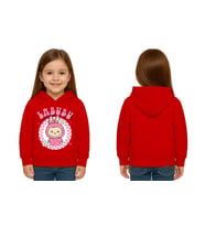 Unisex Baskılı Çocuk Swaetshirt Labubu Baskılı Kapüşonlu 3 İplik Şardonlu (Kırmızı)