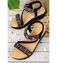Khayt Ibiza Anatomik Fashion Taşlı Günlük Kadın Sandalet (Siyah)