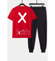 Unisex Design X Baskılı 2'li Eşofman Takımı (Kırmızı)