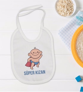 BK Kids Süper Kızan Tasarımlı Beyaz Bebek Mama Önlüğü-1