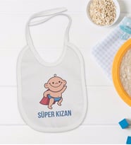 BK Kids Süper Kızan Tasarımlı Beyaz Bebek Mama Önlüğü-1