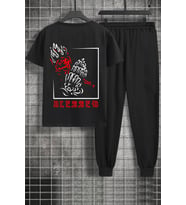 Unisex Blesseb Baskılı 2'li Eşofman Takımı (Siyah)