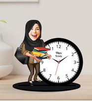 Kişiye Özel Karikatürlü Öğretmen Ahşap Biblo Masa Saati