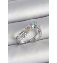 Pirinç Gümüş Renk Zirkon Taş Detaylı Renkli Mineli Ayarlanabilir Kadın Yüzük - TJ-BYK3728