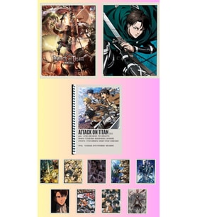 Attack on Titan Poster A3 ,2 adet defter A4 1adet , fotokart 9 adet