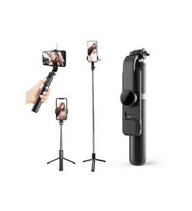 Bluetoothlu, LED ışıklı, katlanabilir teleskobik özçekim tripod