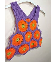 Spor Kesim El Yapımı Çiçekli Crop,  Çapraz Sırt Detaylı Handmade Bluz , Kemzey Handmade Giyim (Mor)