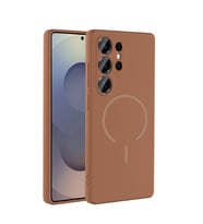 Galaxy S24 Ulta Kılıf M-safe Şarj Özellikli Meta Kılıf (Kahverengi)