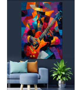Renkli Gitarist Soyut Resim Dekoratif Kanvas - Mdf Ahşap Tablo