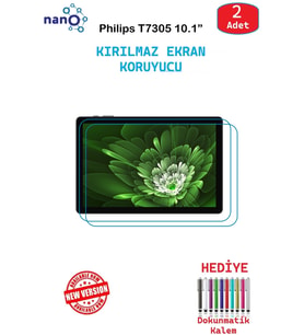 Philips T7305 10.1” Tablet İçin Tam Uyumlu Ekran Koruyucu Cam Nano HD Esnek Kırılmaz + Dokunmatik kalem hediye