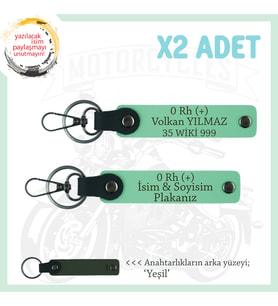 Efsane Motorculara Özel, İsim Plaka ve 0 Rh (+) Kan Grubu Anlamlı Hediye x2 Anahtarlık, Yeşil-Ysl