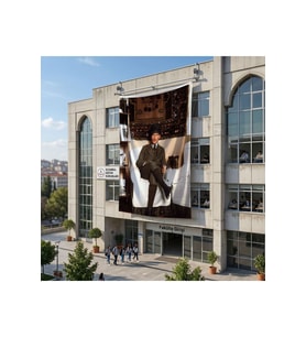 Atatürk Odasında Çalışırken Poster Bayrak Raşel Kumaş 6x9 metre ATA57