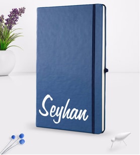 BK Gift Kişiye Özel El Yazısı Tasarımlı Lacivert Termo Deri Defter 16x24cm Model 2