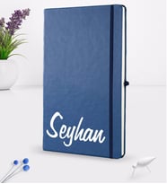 BK Gift Kişiye Özel El Yazısı Tasarımlı Lacivert Termo Deri Defter 16x24cm Model 2