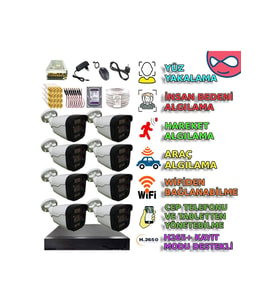 XMPro 8 KAMERALI 4 WARM LEDLİ GECE RENKLİ GÖSTEREN 1080P PLASTİK KASA GÜVENLİK KAMERA SETİ