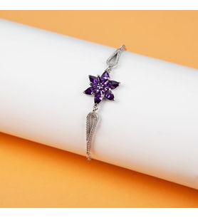 Ametist Taşlı Rodaj Lotus Çiçeği Bileklik-925 Ayar Gümüş
