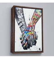 Çerçeveli Graffiti El Duvar Posteri, El Ele Tutarak Duvar Sanatı Kanvas Tablo (Kahverengi)