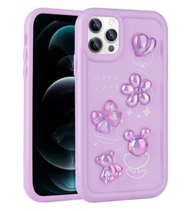 iPhone 13 Pro Uyumlu Kılıf Kabartma Figürlü Parlak Toys Silikon Kapak (Mor)