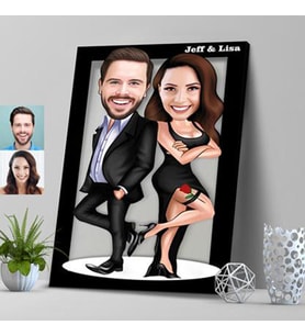 kişiye özel karikatür tablo james bond cift