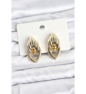 Pirinç Gold Renk Sarmal Damla Model Vintage Kadın Küpe - TJ-BKP11638