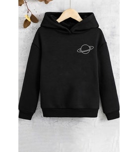 Çocuk Saturn Temalı Baskılı Sweatshirt (Siyah)