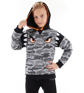 Kamuflaj Kapişonlu Erkek Çocuk Sweatshirt (Siyah)