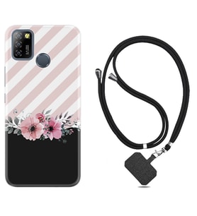 INFINIX Smart 4 5 6 Zero 8 S5 Pro Kılıf Boyun Askılı Silikon Strip Pink Flowers 1396