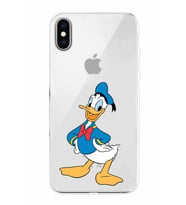 Apple iPhone XS Uyumlu Kamera Korumalı Tıpalı Kapak Donald Duck TasarımlıŞeffaf Kılıf