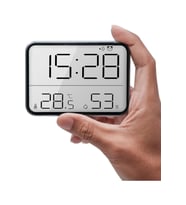 Dijital Mini Saat LCD Ultra İnce Mıknatıslı Buzdolabı saati Alarmlı Nem ve Sıcaklık Göstergeli 9x7cm