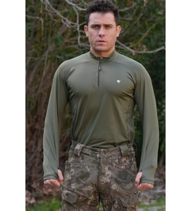 Çeyrek Fermuar Uzun Kollu Sweatshirt Haki, Termal Sweatshirt, Esnek İç Katman Giysisi