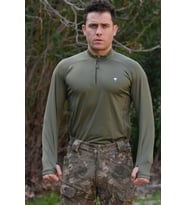 Çeyrek Fermuar Uzun Kollu Sweatshirt Haki, Termal Sweatshirt, Esnek İç Katman Giysisi