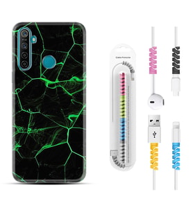 Realme 5i 5 Pro 6i 7 Pro 8 Kılıf Kablo Koruma Spiral Silikon Yeşil Şerit Mermer 1320