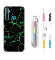 Realme 5i 5 Pro 6i 7 Pro 8 Kılıf Kablo Koruma Spiral Silikon Yeşil Şerit Mermer 1320