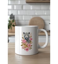 Leopar Desenli 330ml Baskılı Beyaz Seramik Kupa Bardak