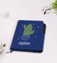 BK Gift Kişiye Özel Kaktüs Tasarımlı Lacivert Termo Deri Defter-4