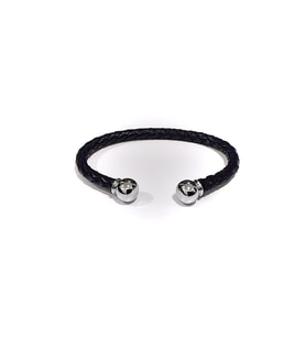 Noble Touch Navy Lacivert Çelik Uç Örgü Hakiki Deri Erkek Bileklik-01