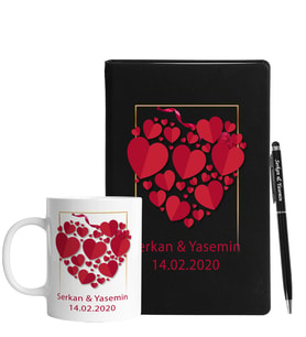 Sevgililer Gününe Özel Siyah Defter Kalem & Kupa Hediye Seti 36