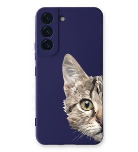 Samsung Galaxy S22 Uyumlu Lansman Kılıf Catface Tasarımlı İçi Kadife Kapak-Mor (Şeffaf)