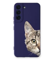 Samsung Galaxy S22 Uyumlu Lansman Kılıf Catface Tasarımlı İçi Kadife Kapak-Mor (Şeffaf)