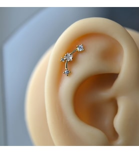 Gold Renk Cerrahi Çelik Taşlı Mini Yıldızlar Helix Piercing Lob Kıkırdak Tragus (Çok Renkli)