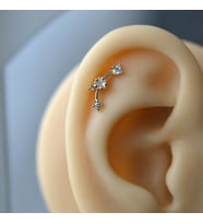 Gold Renk Cerrahi Çelik Taşlı Mini Yıldızlar Helix Piercing Lob Kıkırdak Tragus (Çok Renkli)