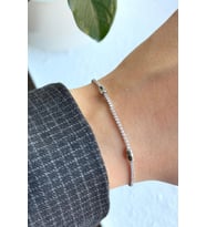 Full Su Yolu Çoklu Slim Zirkon Taşlı Gri Kadın Çelik Bileklik Kararmaz Renk Atmaz