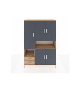 Hyperion Dolap 10 Raflı 2 Çekmeceli 5 Kapaklı 132x44x195 Çam-Antrasit/Çam