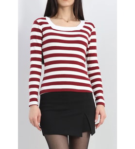Çizgili U Yaka Body Bordo - 11708.1567. (Karışık)