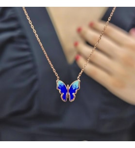 Kelebek Lazer Mine Geçişli Minimal Kolye (Karışık)