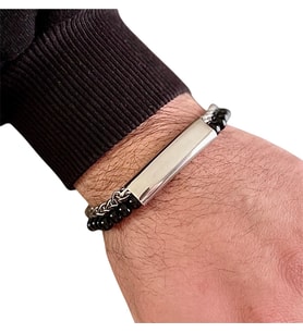 2Li Çelik ve Boncuk Detaylı Erkek Bileklik 23 cm (Gümüş)