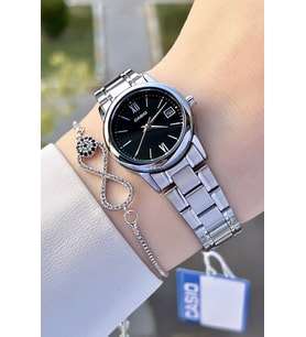 Casio CSISTE69 Kadranı Siyah Kordonu Gümüş Renk Hediye Paketli Kadın Kol Saati ve Bileklik