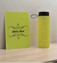 BK Gift Kişiye Özel İsimli Sarı Defter ve Matara Hediye Seti-7, Sevgiliye Hediye, Arkadaşa Hediye, Yeni İş Hediyesi